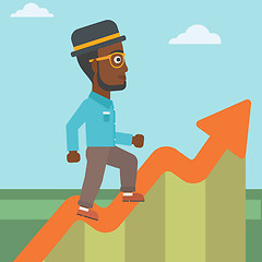 Image showing Businessman running along the growth graph.