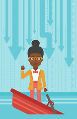 Image showing Business woman standing in sinking boat.