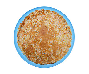 Image showing Pancake on the blue plate isolated on the white