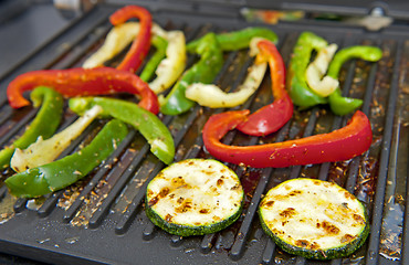 Image showing Courgette and pepper on the grill