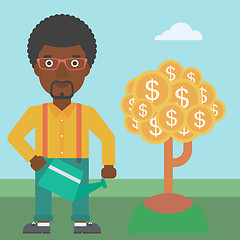 Image showing Man watering money tree vector illustration.