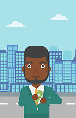 Image showing Man putting money in pocket vector illustration.