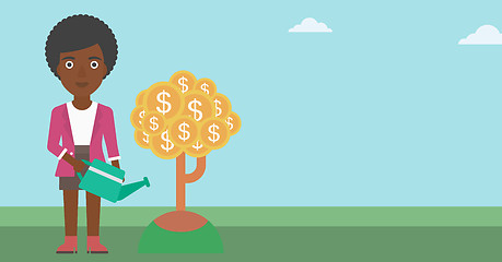 Image showing Woman watering money tree vector illustration.