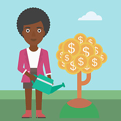 Image showing Woman watering money tree vector illustration.