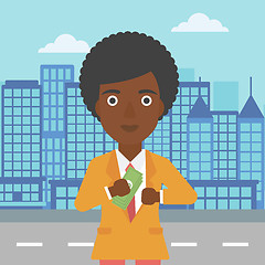 Image showing Woman putting money in pocket vector illustration.