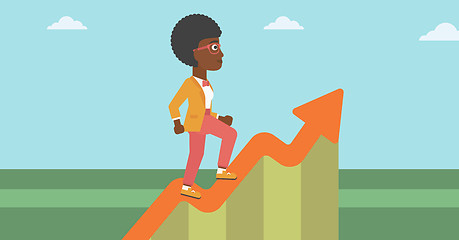 Image showing Business woman running along the growth graph.