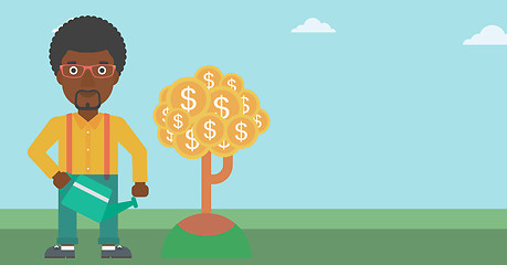 Image showing Man watering money tree vector illustration.