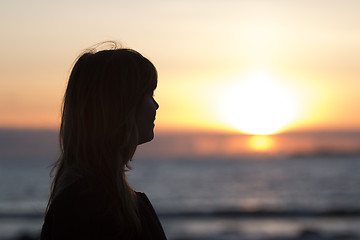 Image showing Woman in Sunset