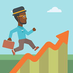 Image showing Businessman running along the growth graph.