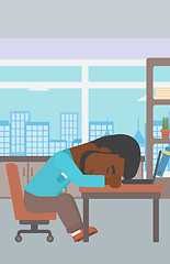 Image showing Businessman sleeping on workplace.