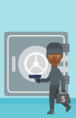 Image showing Burglar with gun near safe vector illustration.