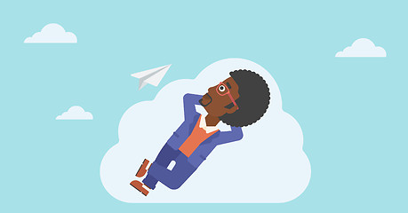 Image showing Businessman lying on cloud vector illustration.