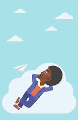 Image showing Businessman lying on cloud vector illustration.