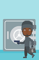 Image showing Burglar with gun near safe vector illustration.