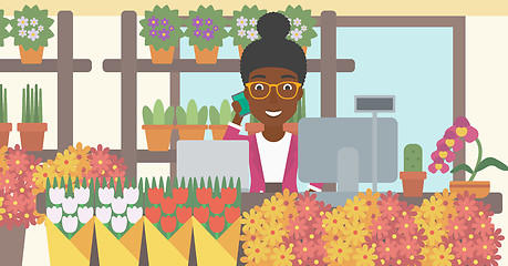 Image showing Florist at flower shop vector illustration.