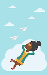 Image showing Business woman lying on cloud vector illustration.