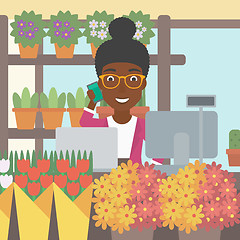 Image showing Florist at flower shop vector illustration.