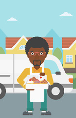 Image showing Baker delivering cakes vector illustration.