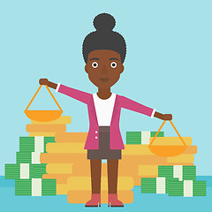 Image showing Business woman with scales vector illustration.