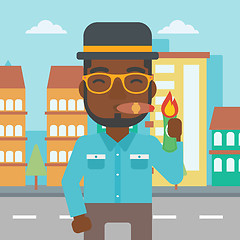 Image showing Businessman smoking cigar vector illustration.