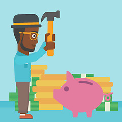 Image showing Man breaking piggy bank vector illustration.