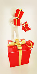 Image showing ?? ????? ???? 3d man and red gifts with gold ribbon. 