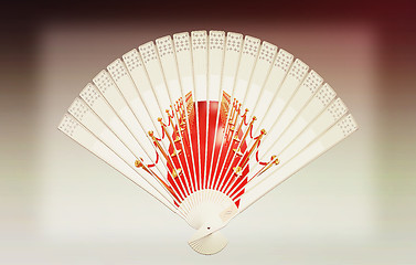 Image showing Colorful hand fan . 3D illustration. Vintage style.