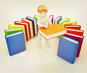 Image showing 3d white man in a hard hat with best technical literature . 3D i