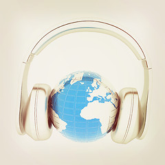 Image showing abstract 3d illustration of earth listening music . 3D illustrat