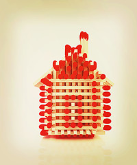 Image showing Log house from matches pattern. 3D illustration. Vintage style.