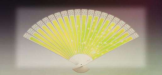 Image showing Colorful hand fan. 3D illustration. Vintage style.