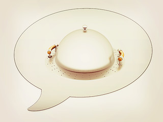 Image showing messenger window icon. Restaurant cloche. 3D illustration. Vinta