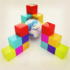 Image showing colorful block diagram. Global concept. 3D illustration. Vintage
