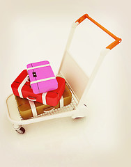 Image showing Trolley for luggage at the airport and luggage. 3D illustration.