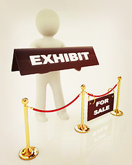 Image showing 3d man opens the exhibition . 3D illustration. Vintage style.