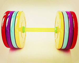 Image showing Colorful dumbbell . 3D illustration. Vintage style.