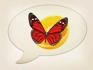 Image showing messenger window icon and Red butterflys on a half oranges. 3D i