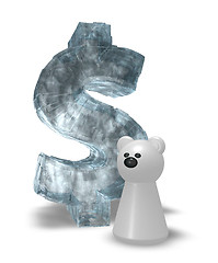 Image showing ice dollar symbol and white bear pawn - 3d rendering