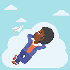 Image showing Businessman lying on cloud vector illustration.