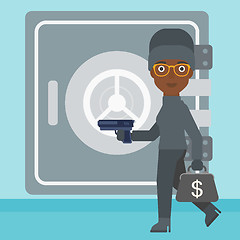 Image showing Burglar with gun near safe vector illustration.