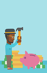 Image showing Man breaking piggy bank vector illustration.