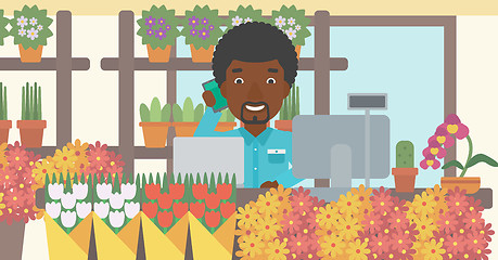 Image showing Florist at flower shop vector illustration.