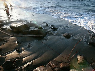 Image showing Children on the winter beach