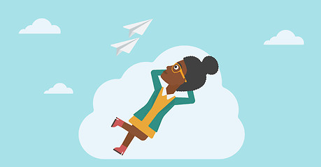 Image showing Business woman lying on cloud vector illustration.