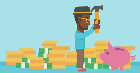 Image showing Man breaking piggy bank vector illustration.