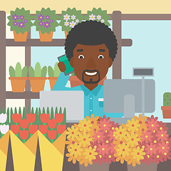 Image showing Florist at flower shop vector illustration.