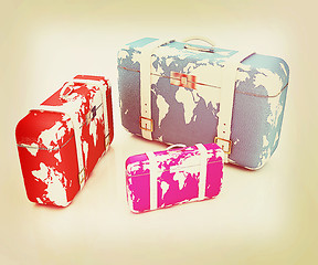 Image showing suitcases for travel . 3D illustration. Vintage style.