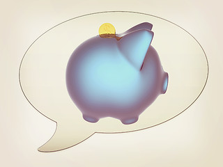 Image showing messenger window icon and Blue metal piggy bank. 3D illustration