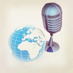 Image showing Global online with earth and mic. 3D illustration. Vintage style