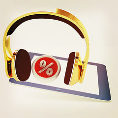 Image showing Phone gold on tablet pc with percent . 3D illustration. Vintage 